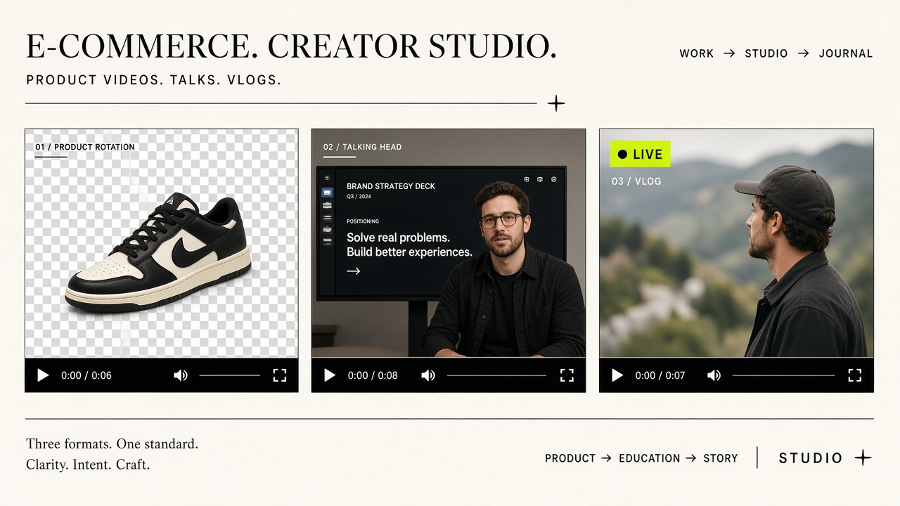 VideoBGRemover typical use cases showcase: e-commerce product video cutout, talking-head overlay, dashcam privacy blur, and alpha channel inspection